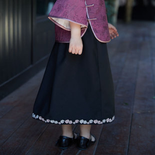 儿童旗袍复古民国半身裙 女童中式宽松旗袍裙伞裙