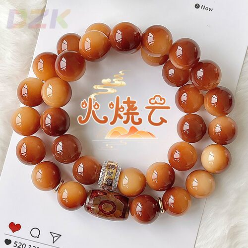 风化老料焦糖色菩提根手串三眼天珠双圈盘玩佛珠文玩念珠高端价f2