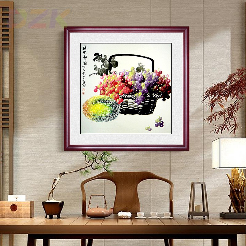 中式餐厅水果斗方装饰画正方形挂画客厅玄关墙壁背景画一件代发f5图片
