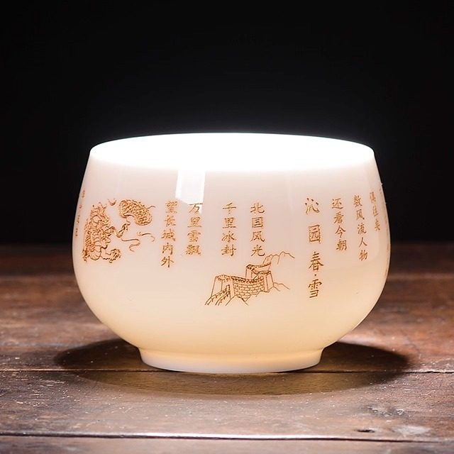 羊脂玉瓷中式白陶瓷主人个人单杯功夫茶杯泡茶器刻字杯百家姓定制,餐饮具,茶杯,淘宝优惠券,粉丝福利购,淘宝优惠卷