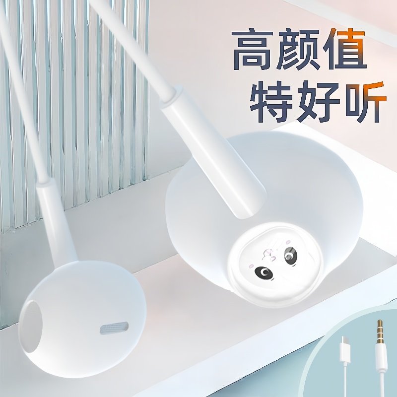 入耳式手机耳机Typec扁头接口有线耳机适用于华为Viov小米带麦K歌