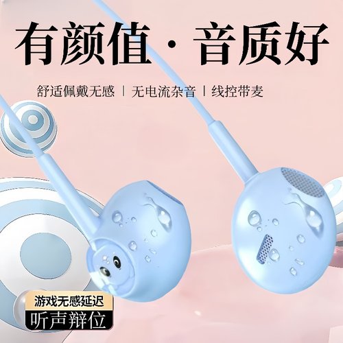 有线耳机适用于vivo华为OPPO小米手机入耳式耳塞typec扁口重低音