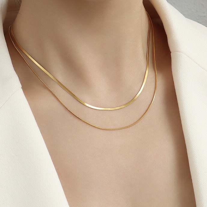 双层轻奢小众金色叠戴蛇骨链