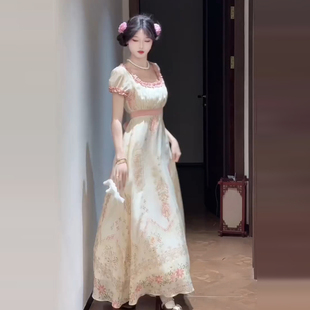 法式 海边度假气质收腰长裙 高级感方领碎花连衣裙子女夏季 2025新款