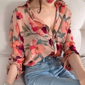 长袖 洋气薄款 百搭衬衣设计感小众上衣薄款 碎花雪纺衫 春夏衬衫 女秋