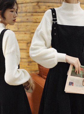 套装春秋新款冬季连衣裙女针织毛衣洋气学生背带裙减龄百搭两件套