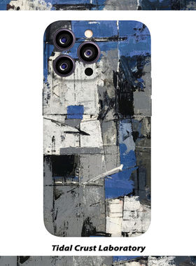 焱焱蓝色是忧郁拼接油画 画高级菲林全包手机保护壳适用苹 果16nova12华为p70mate60小米14opporen12ovivo荣