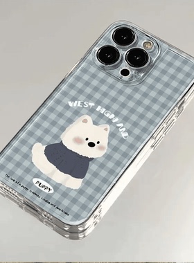 焱焱蓝色格纹动物适用于苹果iPhone16新款15pro透明14promax卡通13可爱手机壳高级感12软11简约XS小米华为套