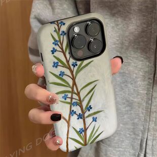 焱焱复古简约绿叶苹果17手机壳适用苹果16promax/17/iPhone12/1手机壳iPhone16Pro新款15二合一14/13硬12双层