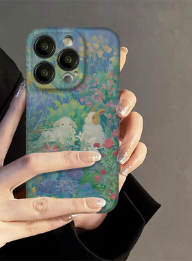 焱焱绿色兔子ins简约小清新艺术梦幻小众高级感菲林适用小米14华为mate60苹果13promax/14PLUS/12PRO/11手机