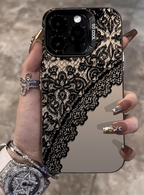 焱焱黑色花纹2024适用苹果15手机壳iphone14plus新款13promax蕾丝12mini小众12高级11pro保护套8plus7个性xs