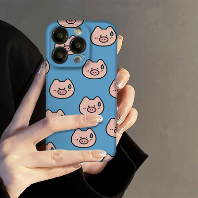 适用苹果15plus满屏流汗猪手机壳13promax动物15pro硬壳14pro菲林13pro女款12高级11promax新款xs全新xsmax