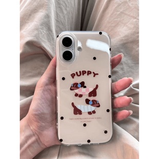 15promax双层xsmax可爱小米15华为 焱焱卡通两只耳麦毛衣腊肠狗适用于iPhone16plus手机壳苹果11