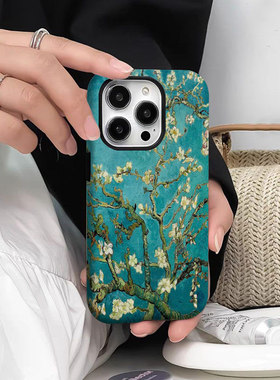 焱焱适用iphone15promax手机壳新15pro菲林14软pro全包max防摔二合一华为白色杏花油画12高级感小众11/13小米