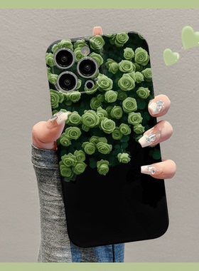 焱焱绿色简约花朵适用iphone16pro新款15苹果14简约13高级感12创意11华为vivo小米oppo红米荣耀一加手机软壳