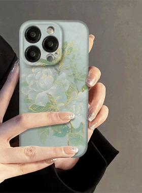 焱焱中式绿茉莉菲林适用iPhone15/14promax手机壳OPPOreno9软华为文艺风小米14软OPPO苹果12pro二合一13/11套