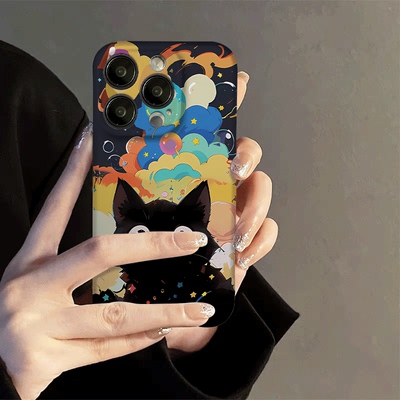 焱焱缤纷星空艺术黑猫适用华为mate60pro手机壳iPhone15promax小米13红米k40硬壳OPPOreno9荣耀80vivo苹果14