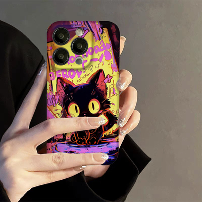 焱焱潮酷黑猫朋克菲林适用华为mate60pro手机壳iPhone15promax小米13红米k40硬壳OPPOreno9荣耀80vivo苹果14