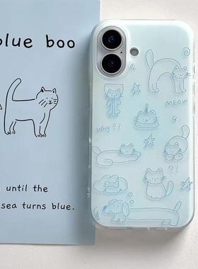 焱焱满屏蓝底猫狗适用iphone16苹果15白色大孔手机壳小米OPPOVIVO荣耀苹果14plus全包16/12创意11简约小米