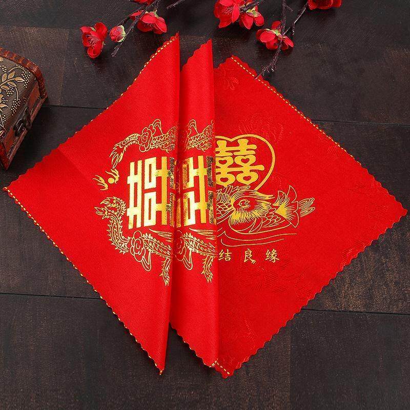 手绢新娘陪嫁嫁妆红手帕喜帕红色小方形手绢喜字方巾婚礼结婚手帕