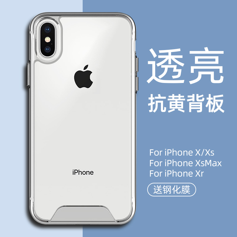 苹果X透明裸机全包防摔抗黄背板