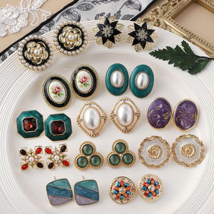 vintage高级西洋风复古耳钉925银针女 气质滴釉耳环ins 小众个性