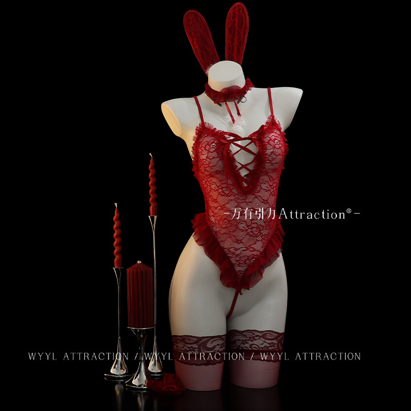 吸引力「情欲兔子」红色战袍兔女郎连体衣性感装情趣制服qqny内衣