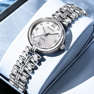 瑞士机芯女士手表轻奢镶钻贝母表盘手链式 石英腕表高级感小众ins