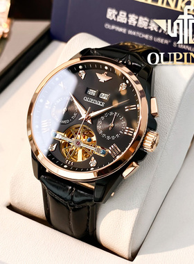 瑞士认证男士手表机械表男全自动正品牌名款真皮带镂空陀飞轮十大