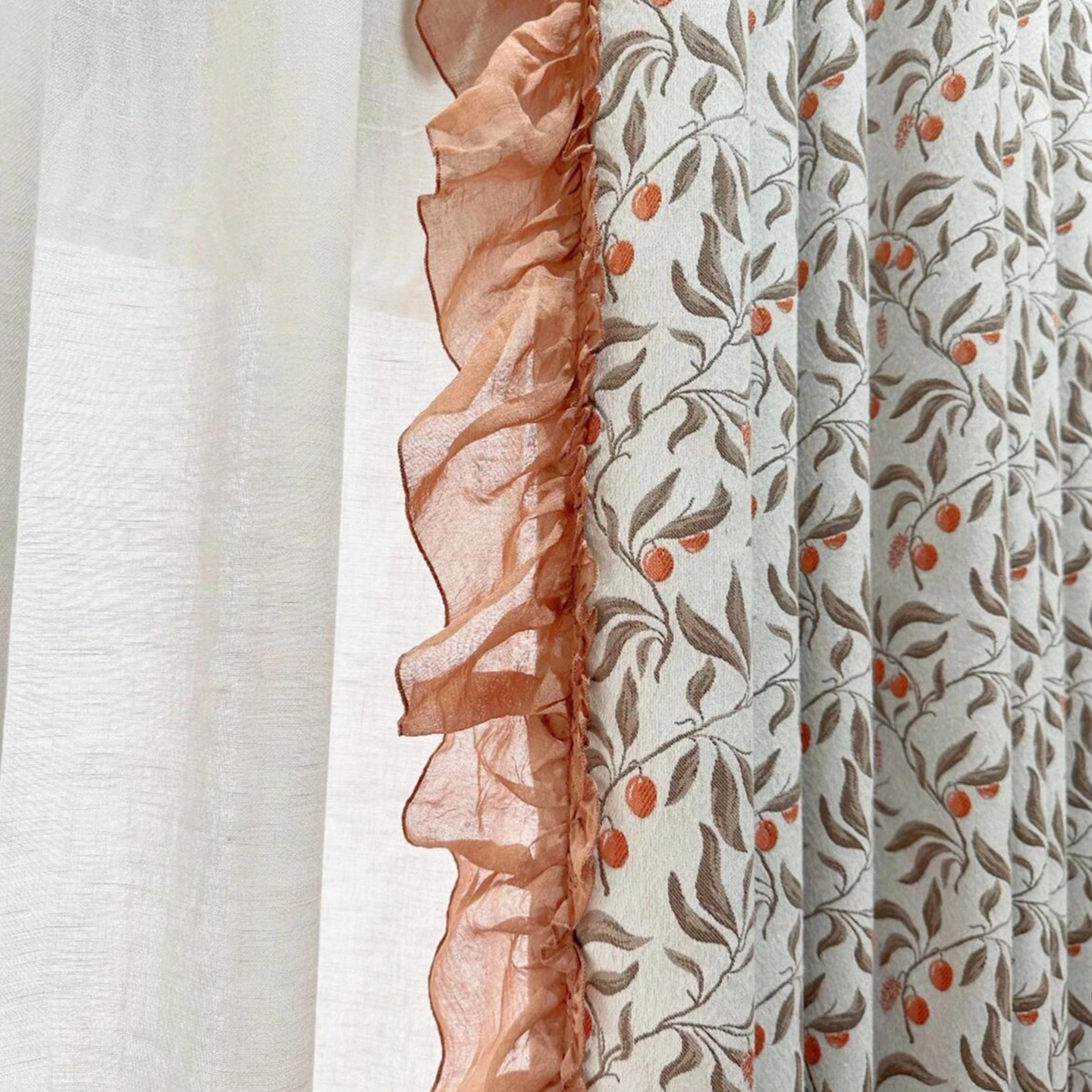 碎花樱桃雪尼尔色织提花窗帘定制