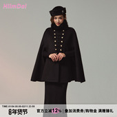 HiimDai 日系千金 NewMoney新贵层次双排扣立领简章毛呢斗篷大衣