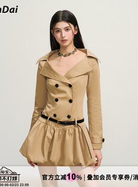 HiimDai 19世纪！ 复古大翻领显瘦蓬蓬裙 双排扣风衣式收腰连衣裙