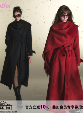 HiimDai 雪国恋人 韩系千金氛围感 大披肩围巾斗篷双面呢羊毛大衣