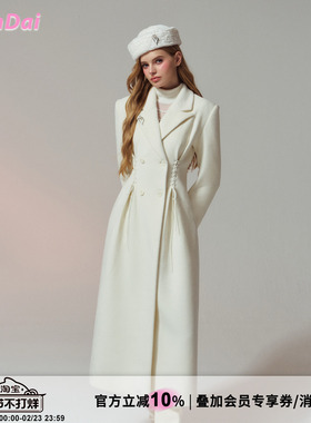 HiimDai 留洋大小姐Air 超模沙漏腰版型 绑带收腰双排扣毛呢大衣