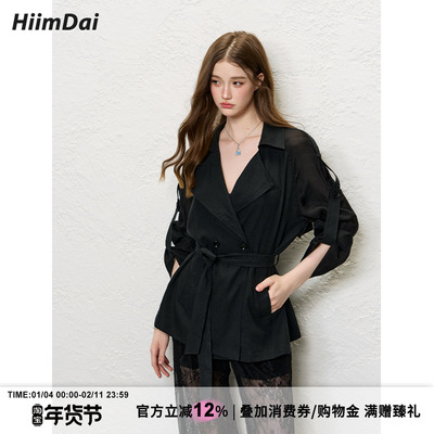 HiimDai中长款廓形天丝麻风衣