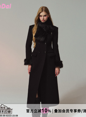 HiimDai 留洋大小姐Pro Max 100%绵羊毛黑色沙漏腰双面呢长款大衣