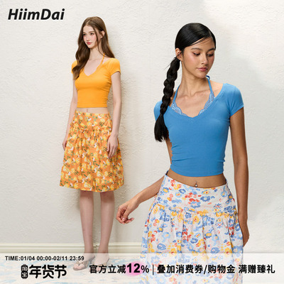 HiimDai修身V领挂脖短袖Tee