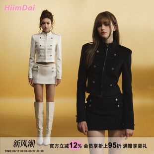 HiimDai 权利女王 拿破仑双排扣修身立领收腰毛呢外套/半身裙套装