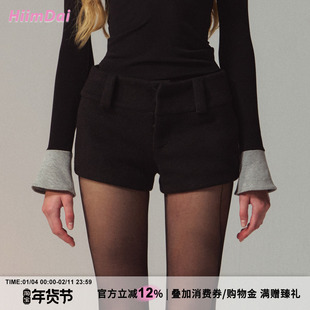 HiimDai 五边形比例裤 含羊毛简约黑色显瘦百搭 低腰毛呢包臀短裤