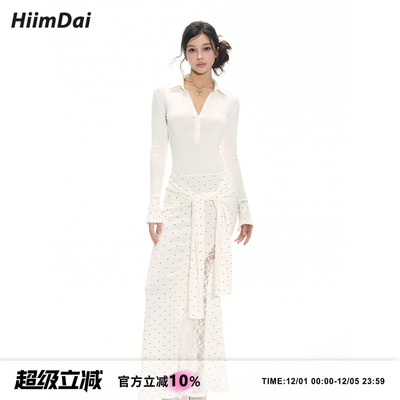 HiimDai蕾丝拼接假两件连衣长裙