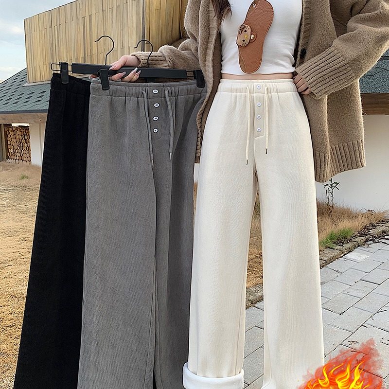 茶粒籽~2025秋冬新款女加绒加厚休闲百搭纽扣抽绳阔腿裤,女装/女士精品,大码裤装,淘宝优惠券,粉丝福利购,淘宝优惠卷