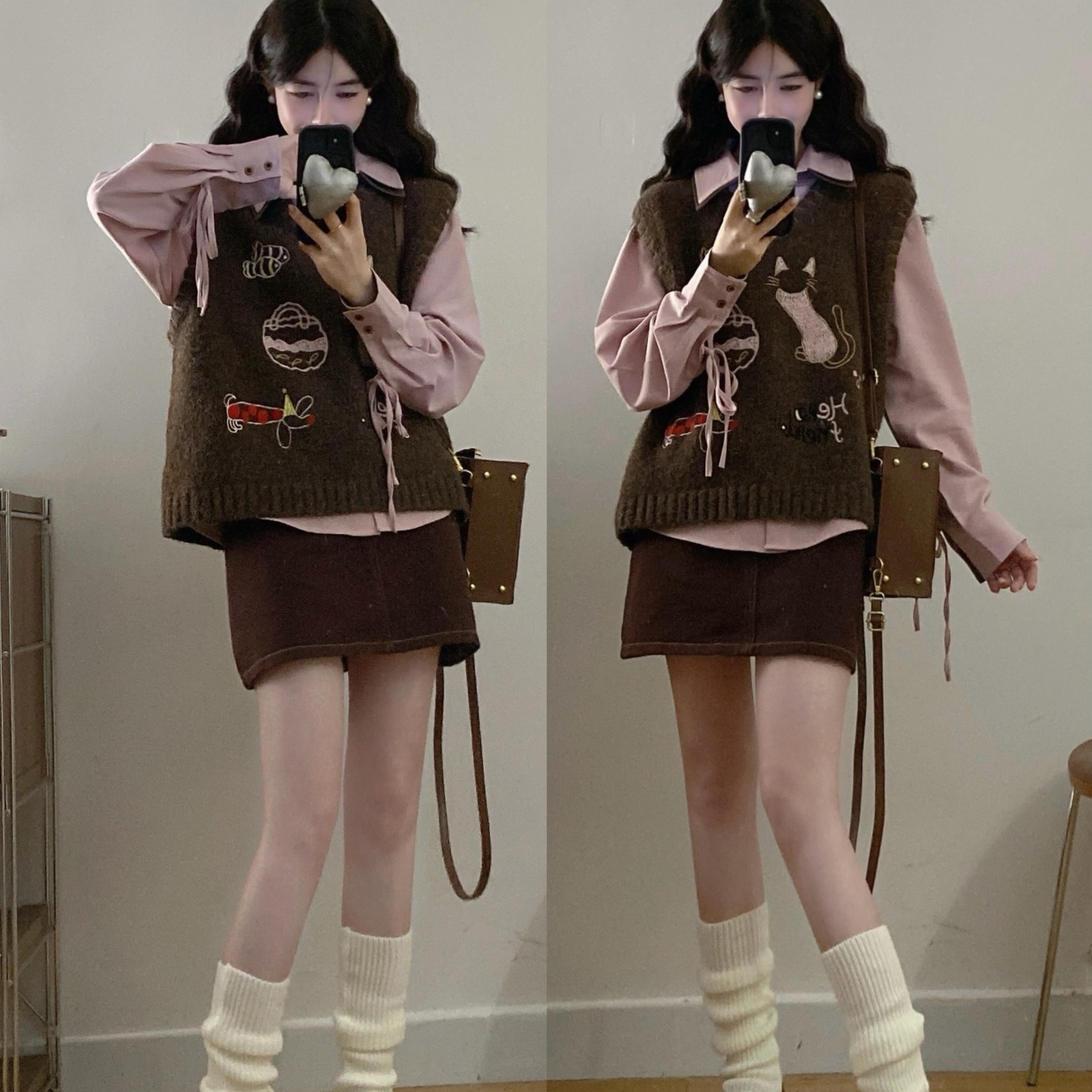 茶粒籽~秋冬新款显瘦穿搭套装学院风减龄针织马甲半身裙,女装/女士精品,大码套装,淘宝优惠券,粉丝福利购,淘宝优惠卷