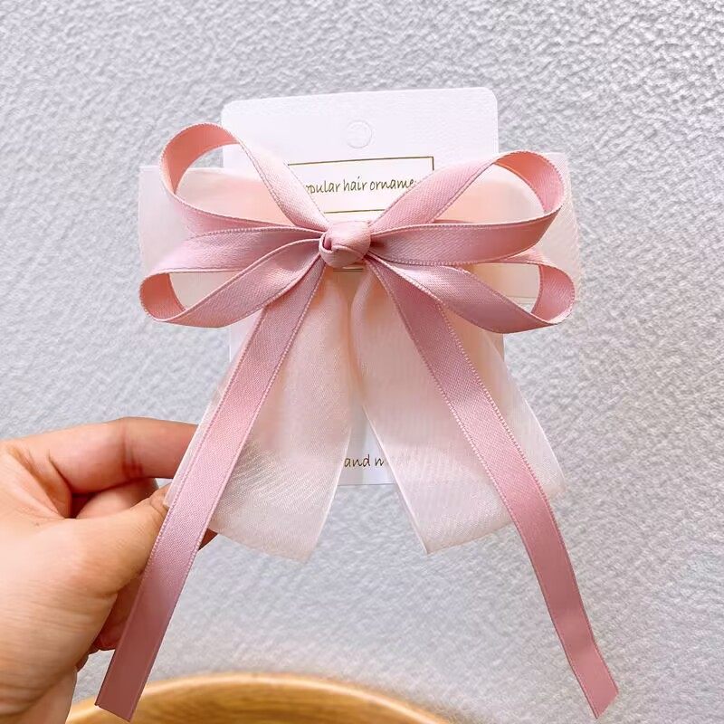 韩版蝴蝶结儿童发夹 氛围感珠光纱公主女童发饰发卡