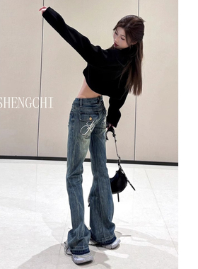 MIAOSHENGCHI定制高个子175加长微喇牛仔裤女春夏美式低腰喇叭裤