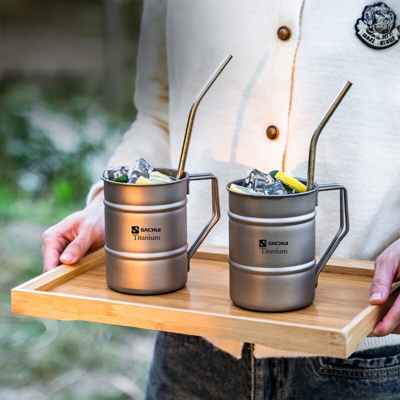 纯钛马克杯茶杯宽口野餐钛杯露营超轻水杯钛合金户外便携式咖啡杯