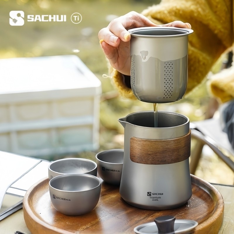 纯钛茶具旅行快客杯户外便携式泡茶器野营钛茶杯双层防烫露营套装
