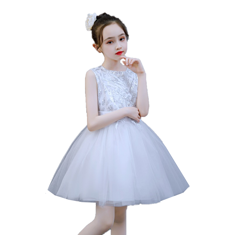 女童公主裙兒童蓬蓬紗裙白色禮服鋼琴六一演出服畢業(yè)表演服裝夏裝