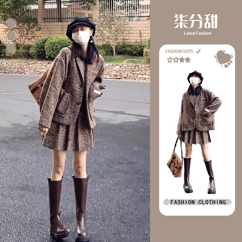 春季新款女装套装2025多巴胺韩剧女主西装外套裙子秋装搭配一整套