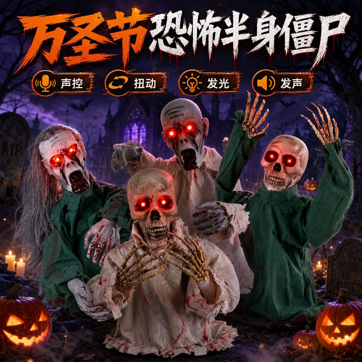 万圣节声控半身僵尸恐怖灯
