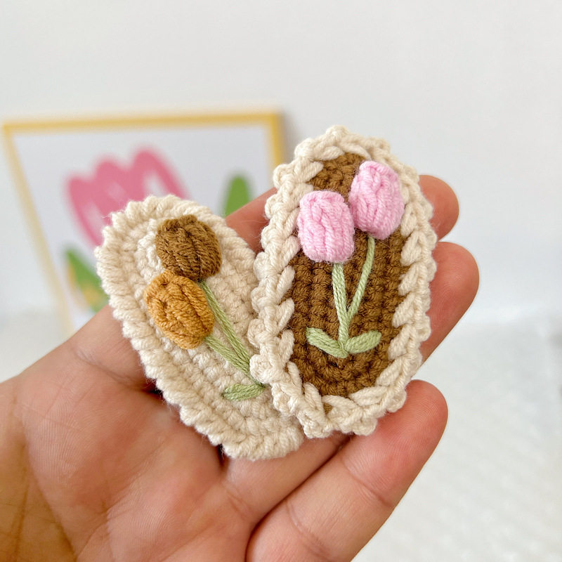 ins网红郁金香手工编织毛线发夹少女心发卡bb夹小女孩头饰侧边夹